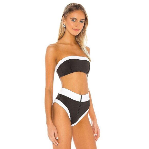 GIGI C Eddie Bikini Top in Black & White Colorblock XSmall Womens Swimsuit - Picture 3 of 16